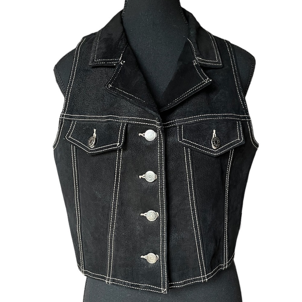 Vintage Skotts Suede Washable Leather L Cropped Vest Black 90s